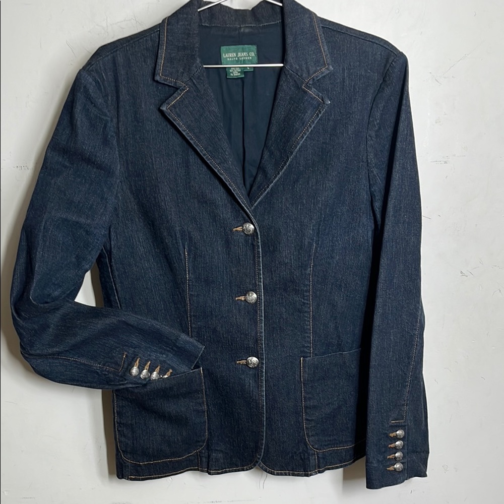 Lauren Jeans Ralph Lauren Dark Denim Blazer Jacket Sz Large